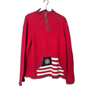 Liz Claiborne Sweater Patriotic Flag Red 1/4 Zip Nautical Womens Size L American